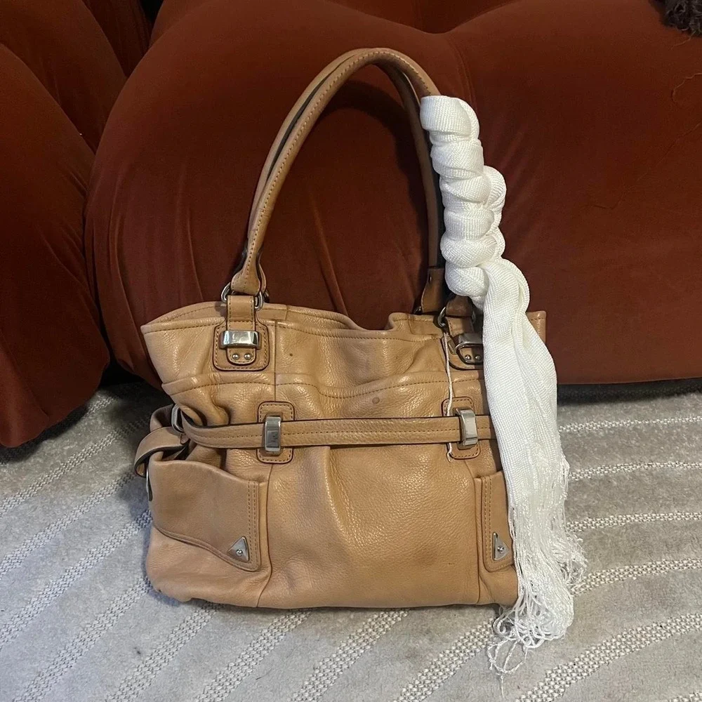 B Makowsky Belted Strap leather shoulder hobo Bag Punk Y2k Streetwear Chic